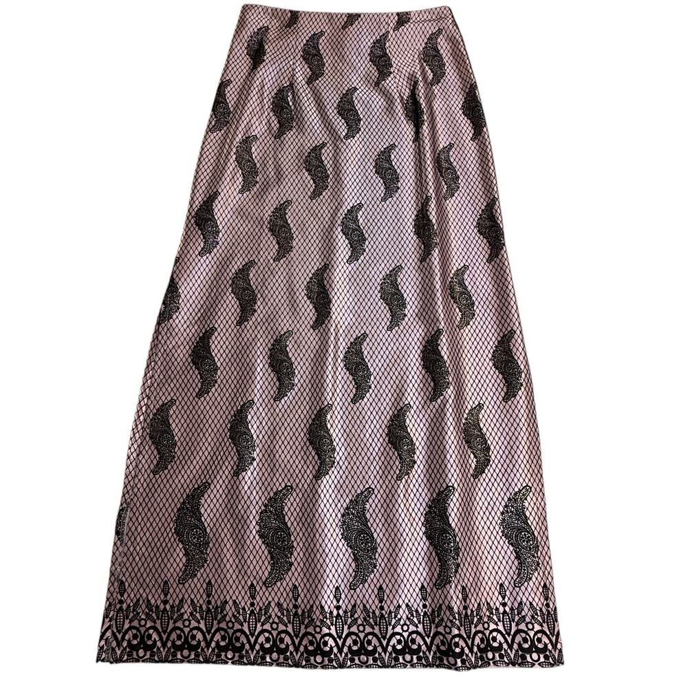 Vtg Hairspray Maxi Skirt Sz 3‎ Pink Satin Black Velvet USA Y2K Whimsigoth Fairy